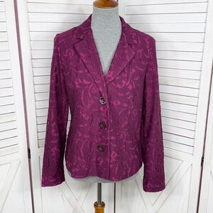 Cabi Frolic Floral Eyelet Laser Cut Lace Blazer Jacket Plumberry Pink 8
